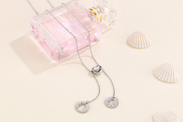 Fashion Stainless Steel Tassel Heart-shape Hollow Necklace