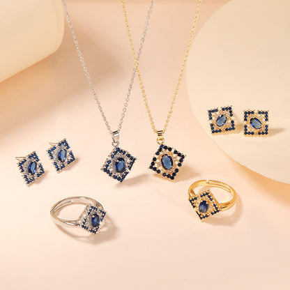 Copper Elegant Rhombus Inlay Zircon Jewelry Set