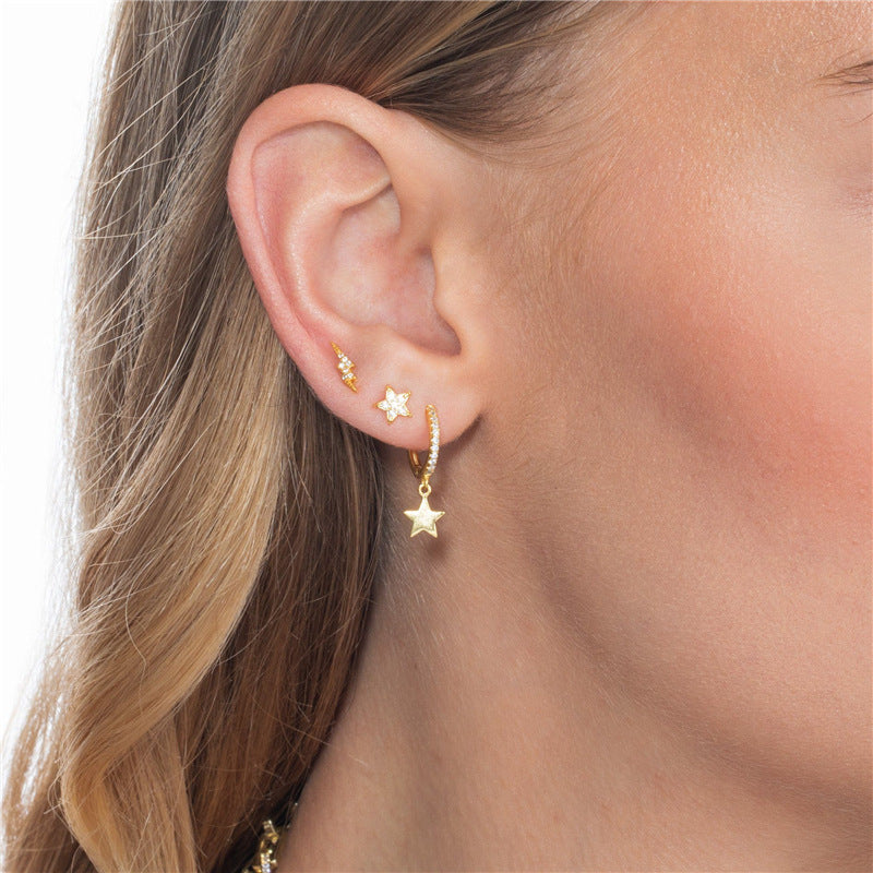 Fashion Geometric Star Moon Copper Plating Artificial Rhinestones Earrings 1 Set