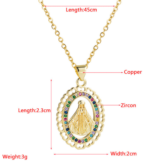 Europe And America Cross Border Supply Personalized Pendant Virgin Mary Necklace Religious Clavicle Chain Copper Micro Inlaid Zircon Spot