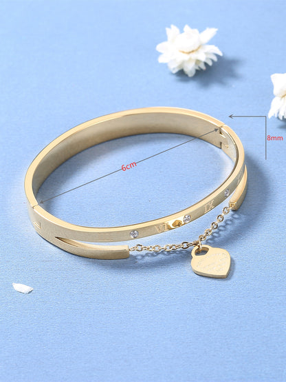 Lady Letter Stainless Steel Plating Inlay Artificial Diamond Bangle