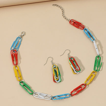 Paint Color Paper Clip Earrings Chain Necklace Set Wholesale Jewelry Gooddiy