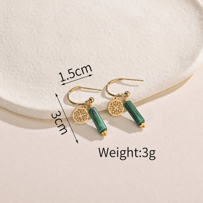 Retro Geometric Stainless Steel Drop Earrings Plating Natural Stone Stainless Steel Earrings