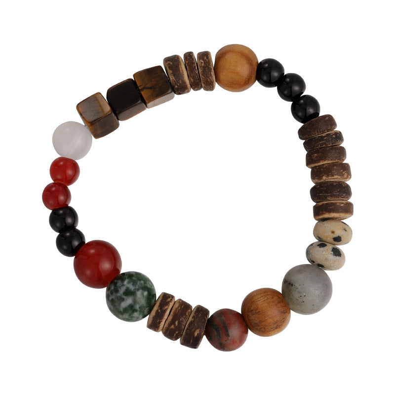 1 Piece Retro Round Multicolor Wooden Beads Agate Beaded Polishing Unisex Bracelets