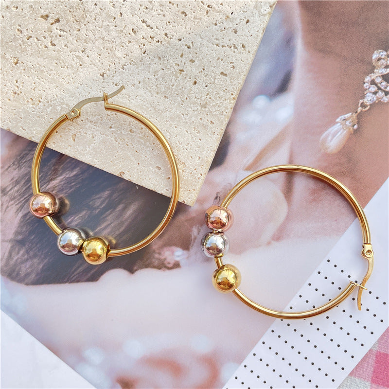 Simple Style Round Titanium Steel Polishing Hoop Earrings 1 Pair