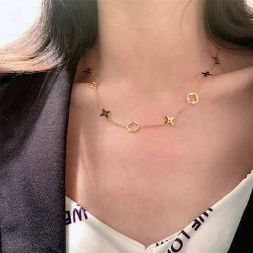 Moderate Luxury Geometric Titanium Steel 18K Gold Plated Necklaces