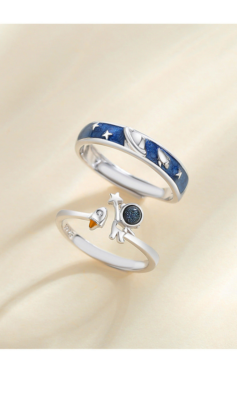 Fashion Astronaut Sterling Silver Plating Inlay Zircon Rings 1 Piece