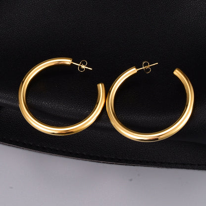 Gooddiy Jewelry Wholesale Fashion C-shaped Titanium Steel Golden Earrings