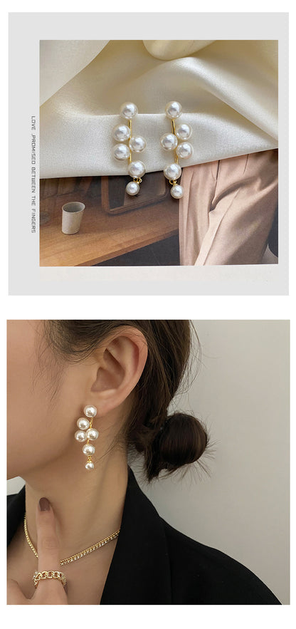 1 Pair Elegant Geometric Inlay Copper Artificial Pearls Drop Earrings