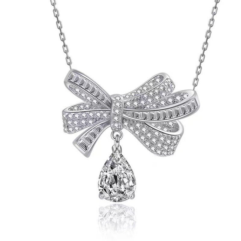 Casual Bow Knot Alloy Plating Inlay Rhinestones Women's Pendant Necklace