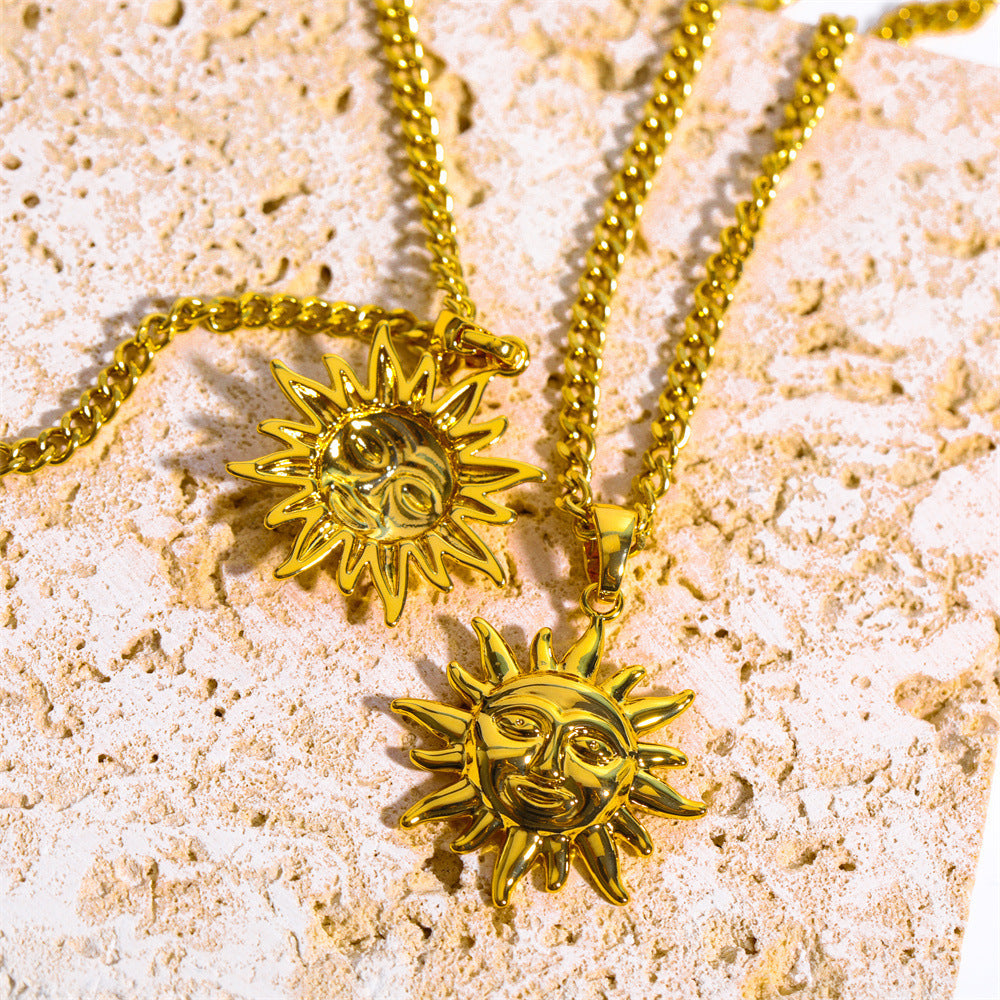 Retro Sun Copper Pendant Necklace In Bulk
