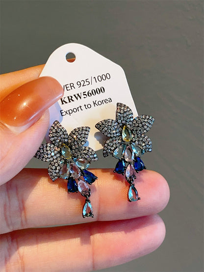 1 Pair Vintage Style Flower Plating Inlay Copper Zircon Drop Earrings