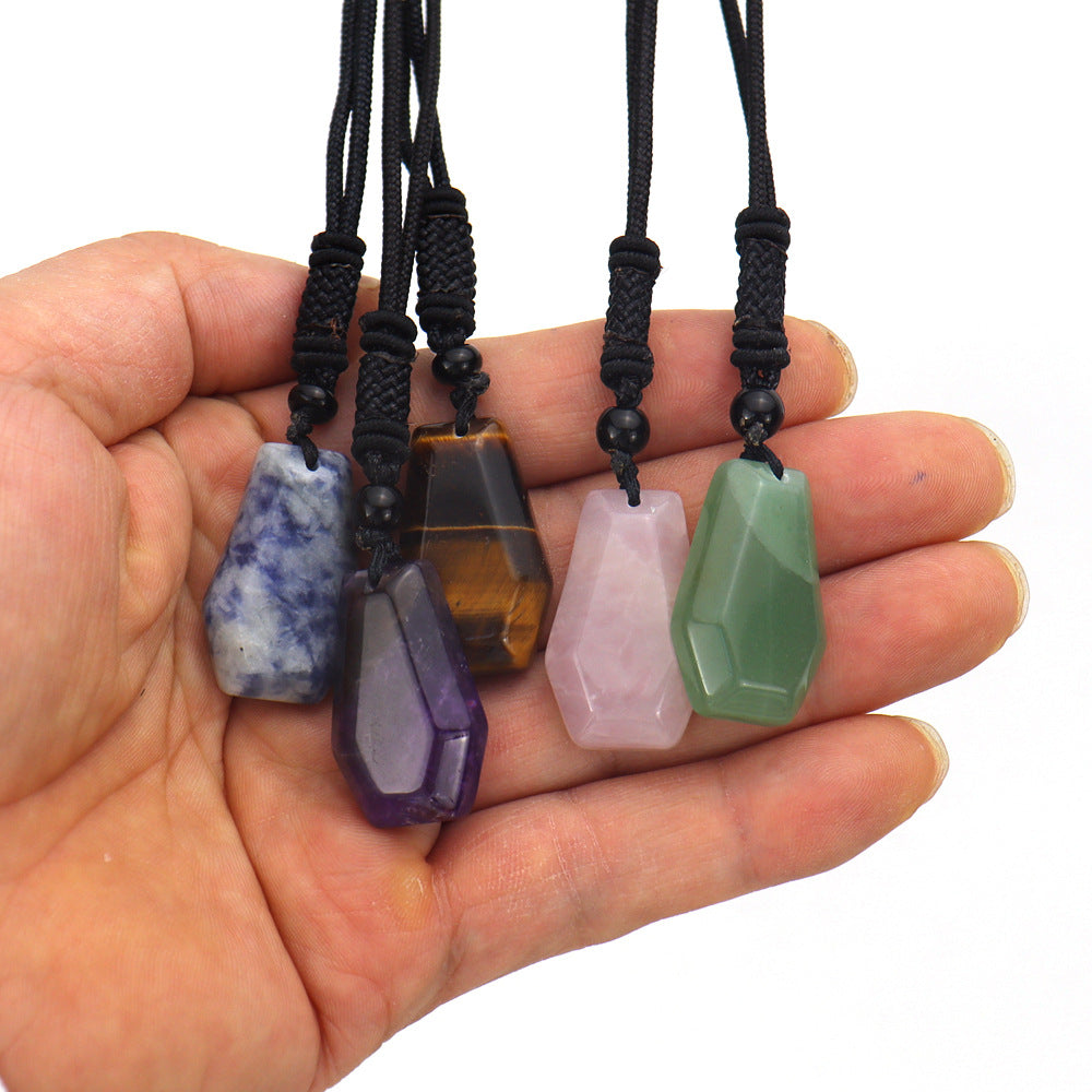 Ethnic Style Water Droplets Natural Stone Crystal Agate Pendant Necklace 1 Piece