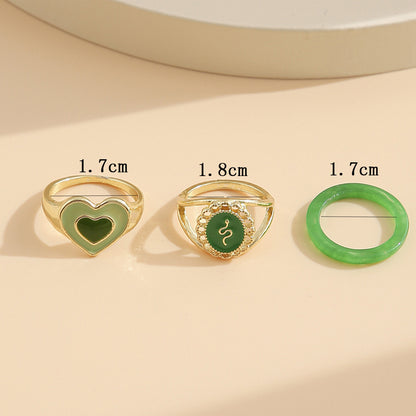 Inlaid Rhinestone Heart Ring Wholesale Tai Chi Love Drop Oil Ring Set Of 6