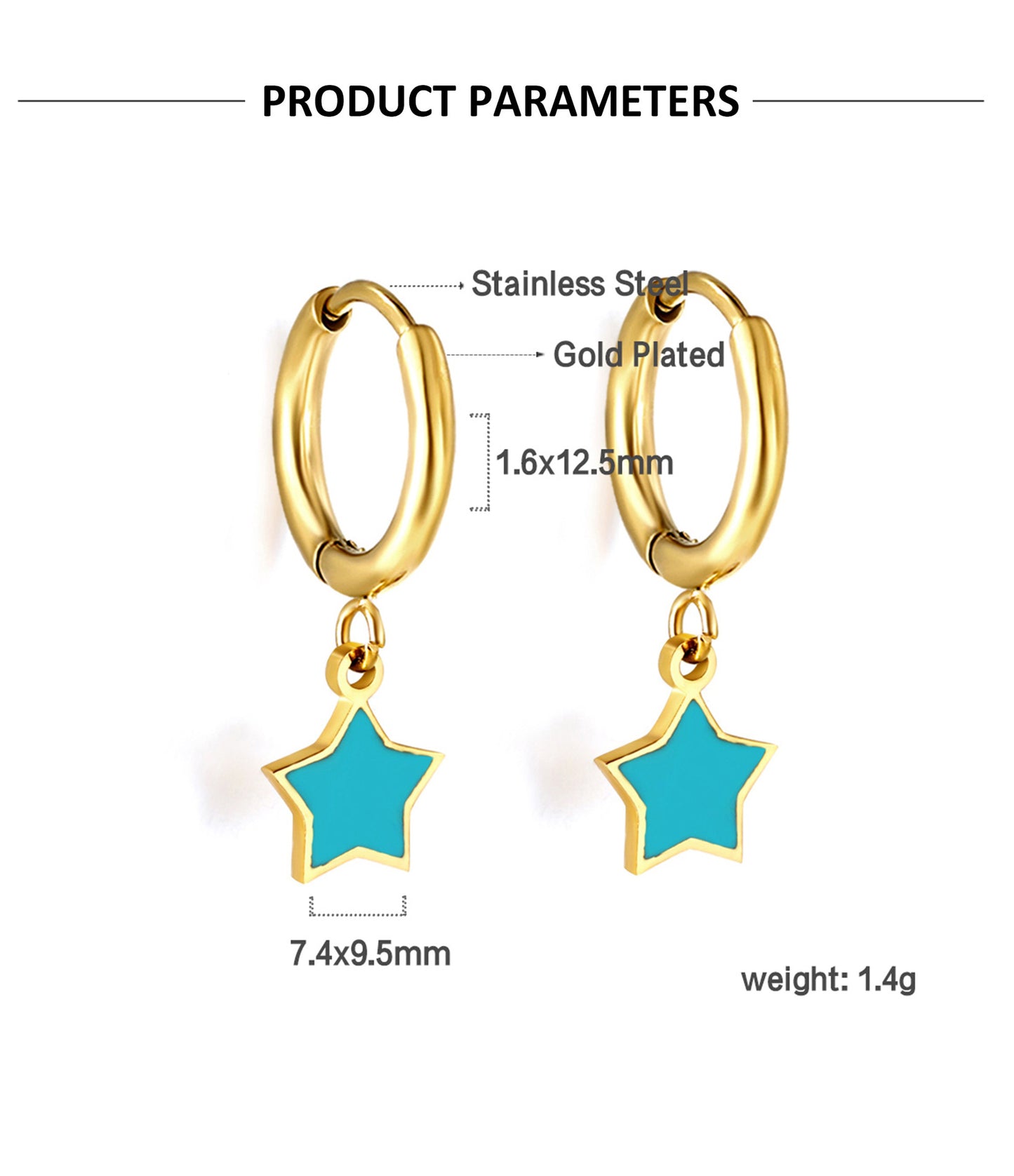 1 Pair Simple Style Star Plating Stainless Steel Gold Plated Earrings