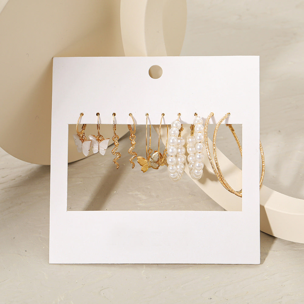 New Normcore Metal Earrings Suit 5 Pairs Of Creative Simple Gold Round Ring Earrings Inlaid Pearl Earrings