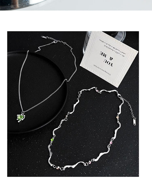 Simple Style Heart Shape Alloy Titanium Steel Artificial Rhinestones Women's Double Layer Necklaces