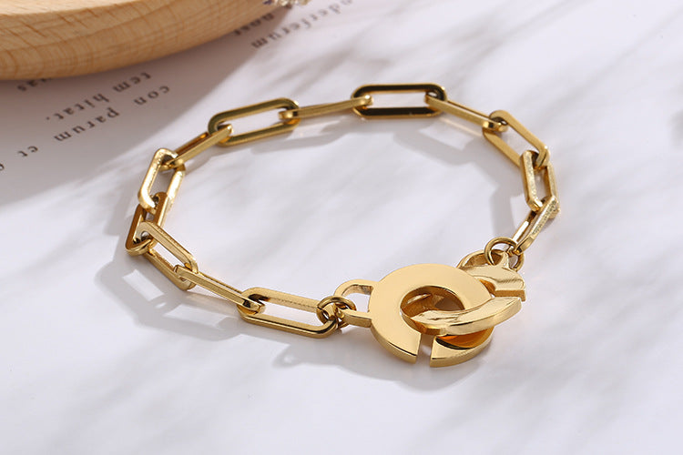 C-shaped Geometric Hollow Chain Opening Stainless Steel Bracelet