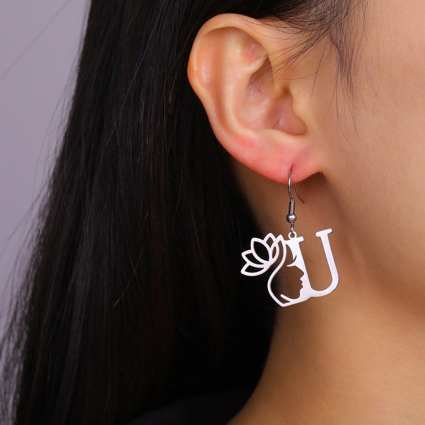 1 Pair Elegant Simple Style Letter Lotus Plating Stainless Steel Drop Earrings