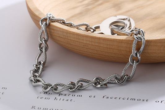 Jewelry Women's Stainless Steel Gold Circle Opening Interlocking Bracelet