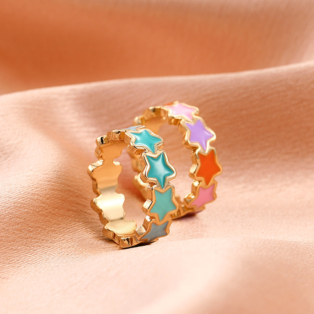 Fashion New Five-pointed Star Colored Dripping Oil Ring Wholesale Gooddiy