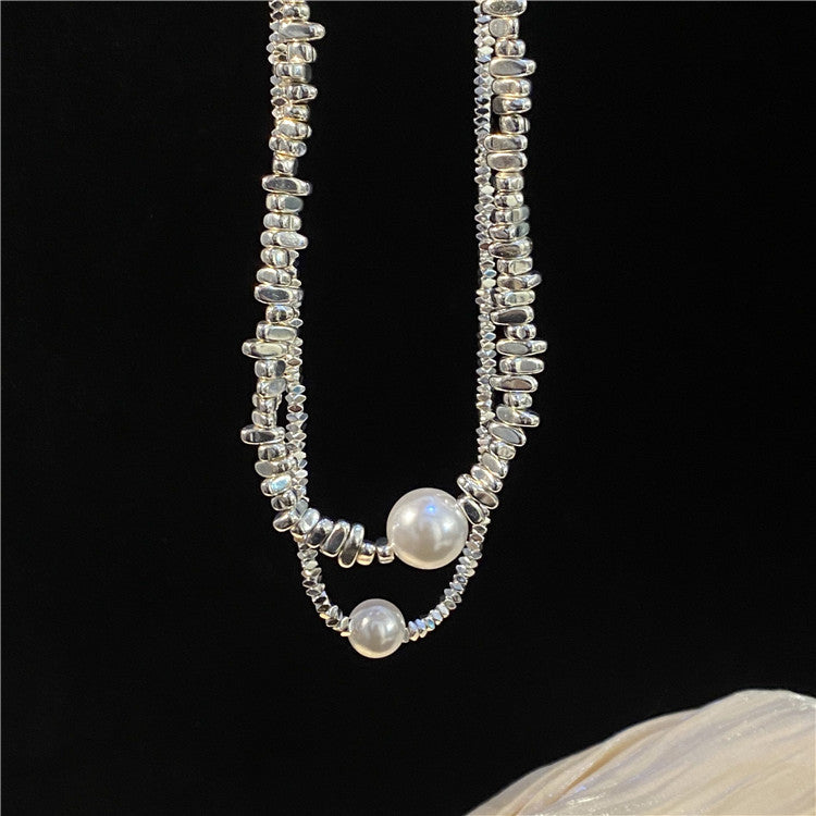 Retro Geometric Silver Plated Inlay Artificial Pearls Women's Necklace 1 Piece