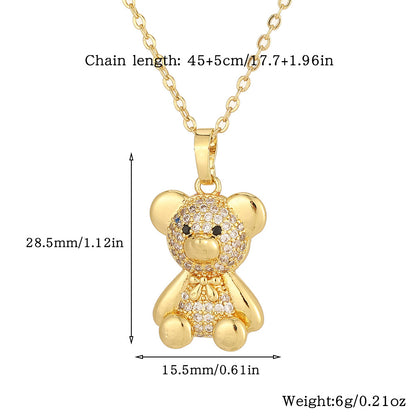 Copper Casual Cute Little Bear Plating Pendant Necklace