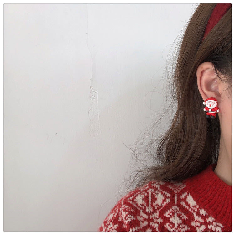 Cute Christmas Tree Santa Claus Elk Resin Women's Ear Clips Ear Studs 1 Pair