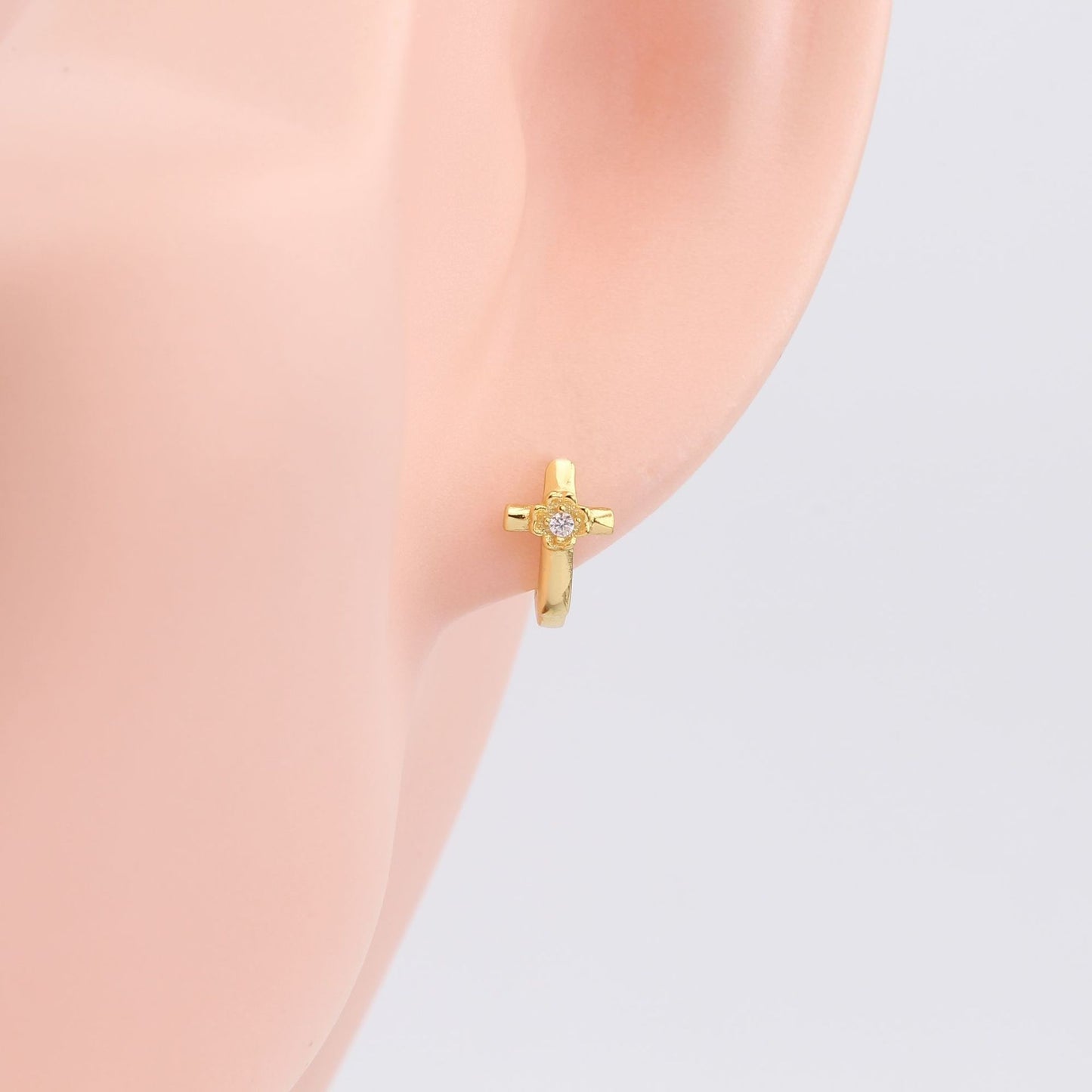 1 Pair Simple Style Cross Sterling Silver Inlay Zircon White Gold Plated Gold Plated Earrings