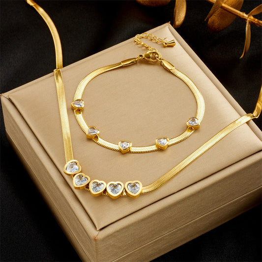 Fashion Women Heart Chain Titanium Steel Electroplating Jewelry Sets