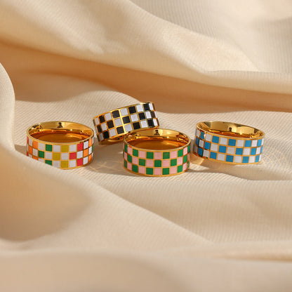 Retro Geometric Plaid Stainless Steel Rings Stainless Steel Rings