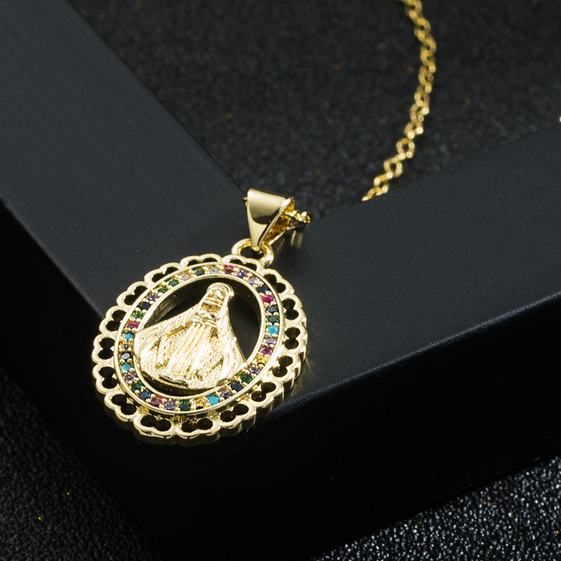 Europe And America Cross Border Supply Personalized Pendant Virgin Mary Necklace Religious Clavicle Chain Copper Micro Inlaid Zircon Spot