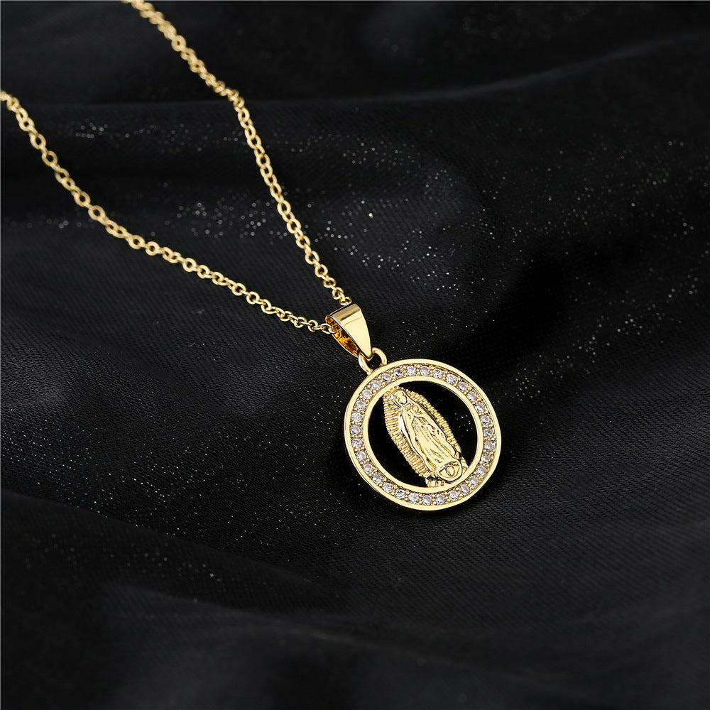 Fashion Real Gold Electroplating Religious Jewelry Copper Micro-inlaid Zircon Pendant Necklace