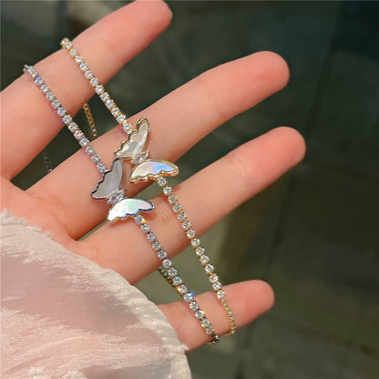 Simple Style Butterfly Copper Inlay Shell Zircon Bracelets