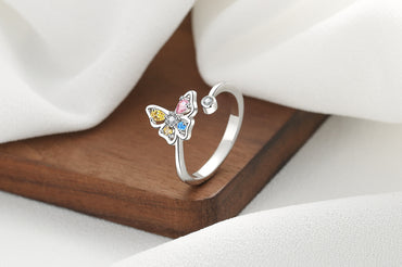 1 Piece Retro Butterfly Copper Inlay Zircon Open Ring