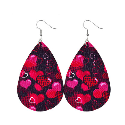 1 Pair Elegant Classic Style Water Droplets Heart Shape Pu Leather Drop Earrings