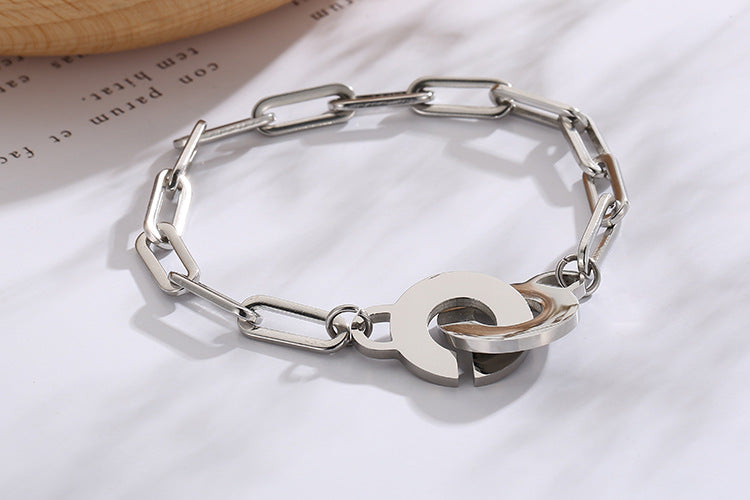 C-shaped Geometric Hollow Chain Opening Stainless Steel Bracelet