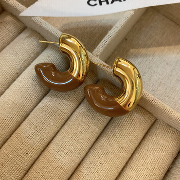 Wholesale Jewelry Vintage Style Geometric Color Block Metal Plating Hoop Earrings