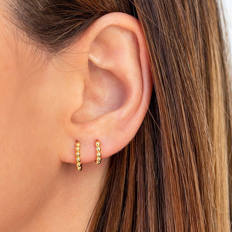 Cross-border Korean Personality Round Bead Copper Ear Buckle Multi-size Temperament Round Earring