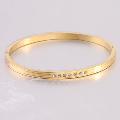 Wholesale Simple Style Solid Color Stainless Steel Inlay Zircon Bangle