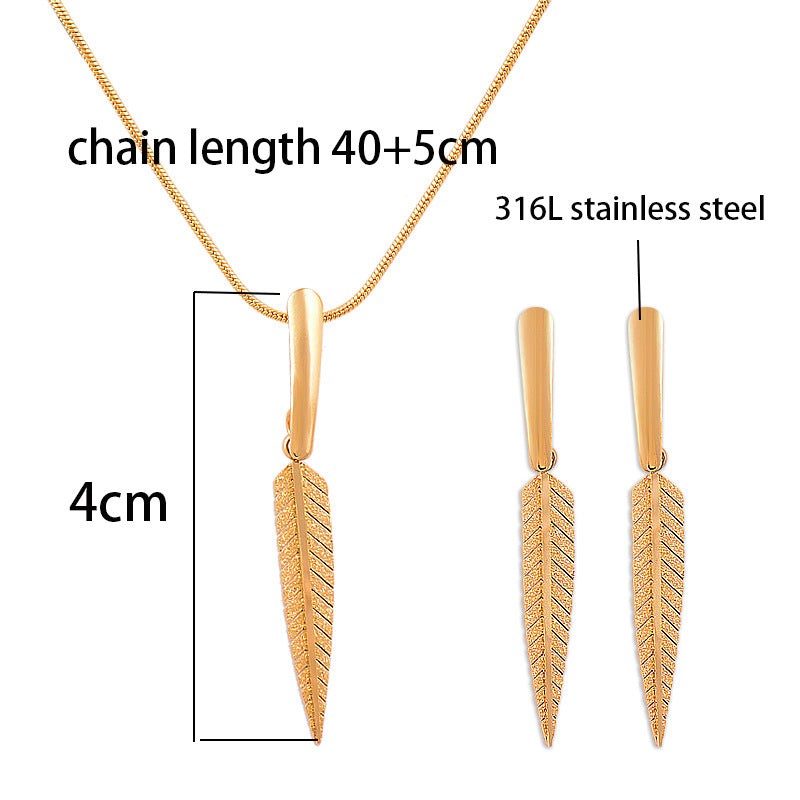 Fashion Leaves Titanium Steel Earrings Necklace