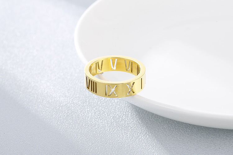 Simple Fashion Stainless Steel Hollow Roman Numeral Ring Wholesale Gooddiy