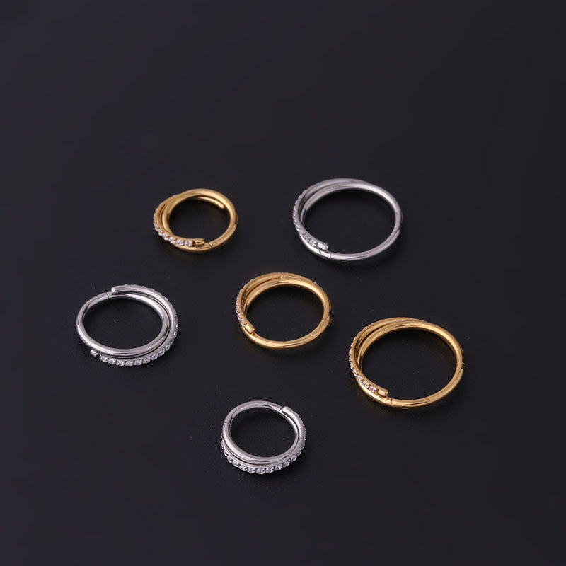 1.2mm Coil Fashion Stainless Steel Zircon Cross Seamless Closed Ring Nose Ring