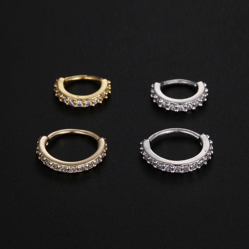 Simple Style Circle Copper Inlay Zircon Nose Ring