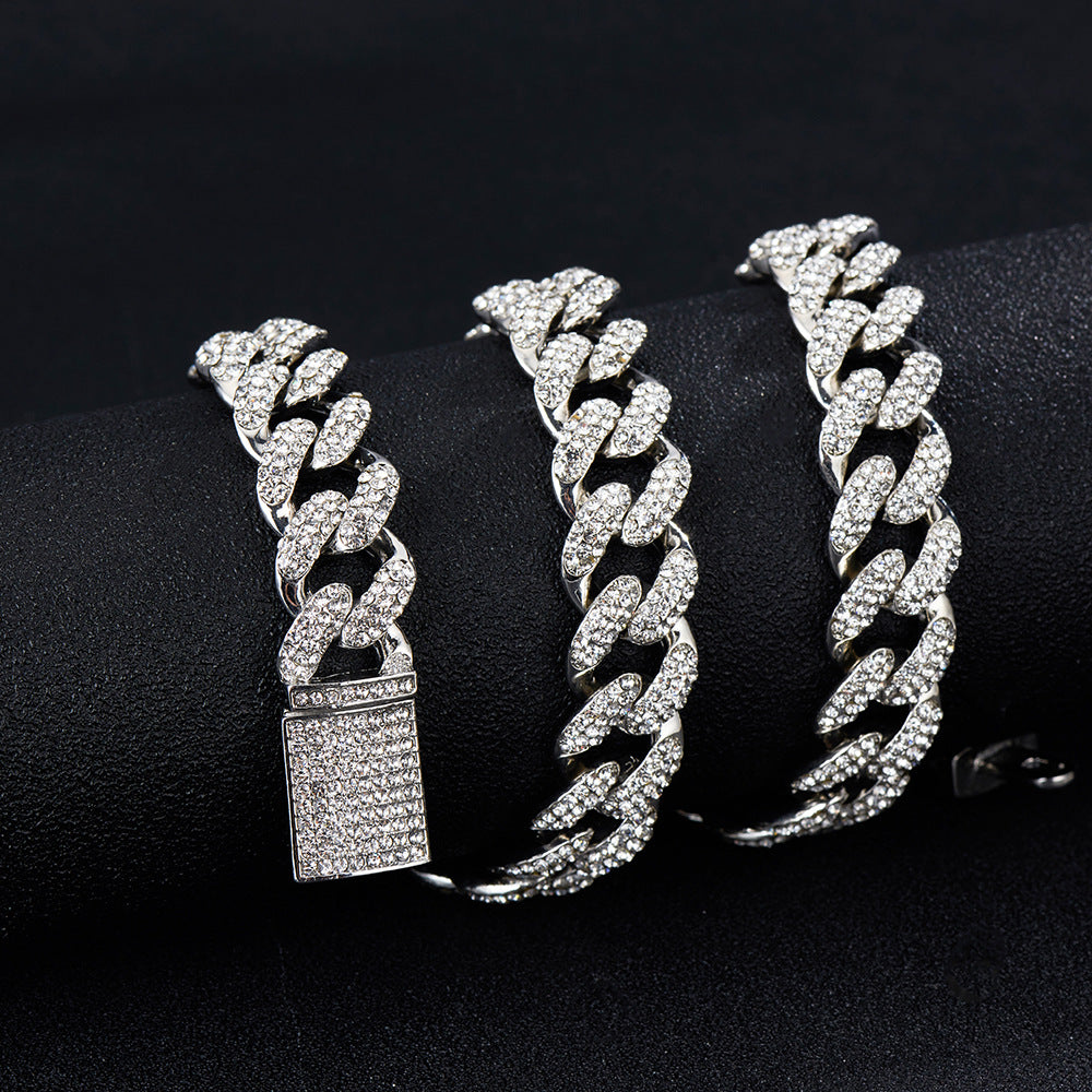 Hip Hop Ear Accessories Necklace European And American Fashion & Trend Hip Hop Hiphop Cuban Link Chain Necklace Rhinestone Necklace Jewelry Wholesale