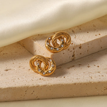 Vintage Style Geometric Stainless Steel Gold Plated Zircon Earrings 1 Pair