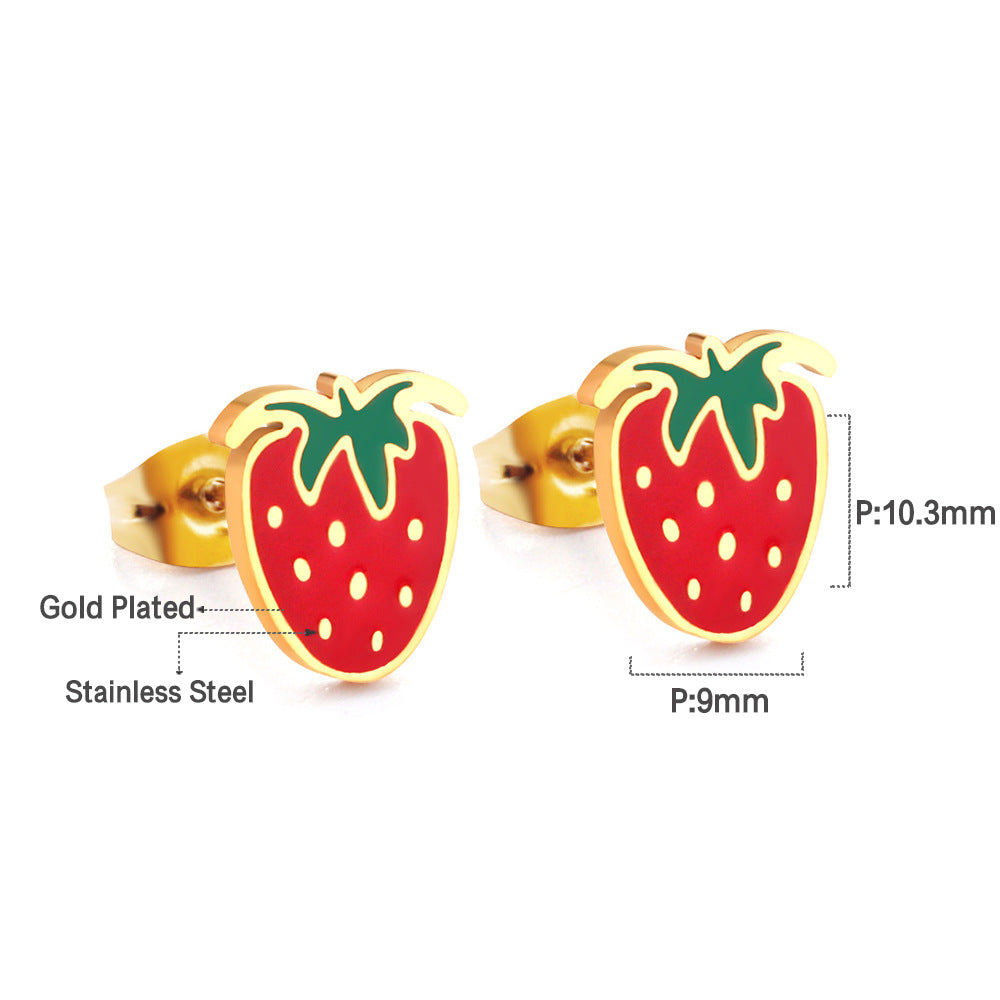 Sweet Strawberry Stainless Steel Plating Inlay Zircon 14k Gold Plated Gold Plated Rings Bracelets Earrings