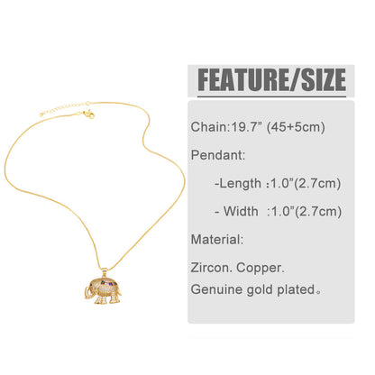 Retro Animal Elephant Copper Necklace Inlay Zircon Copper Necklaces