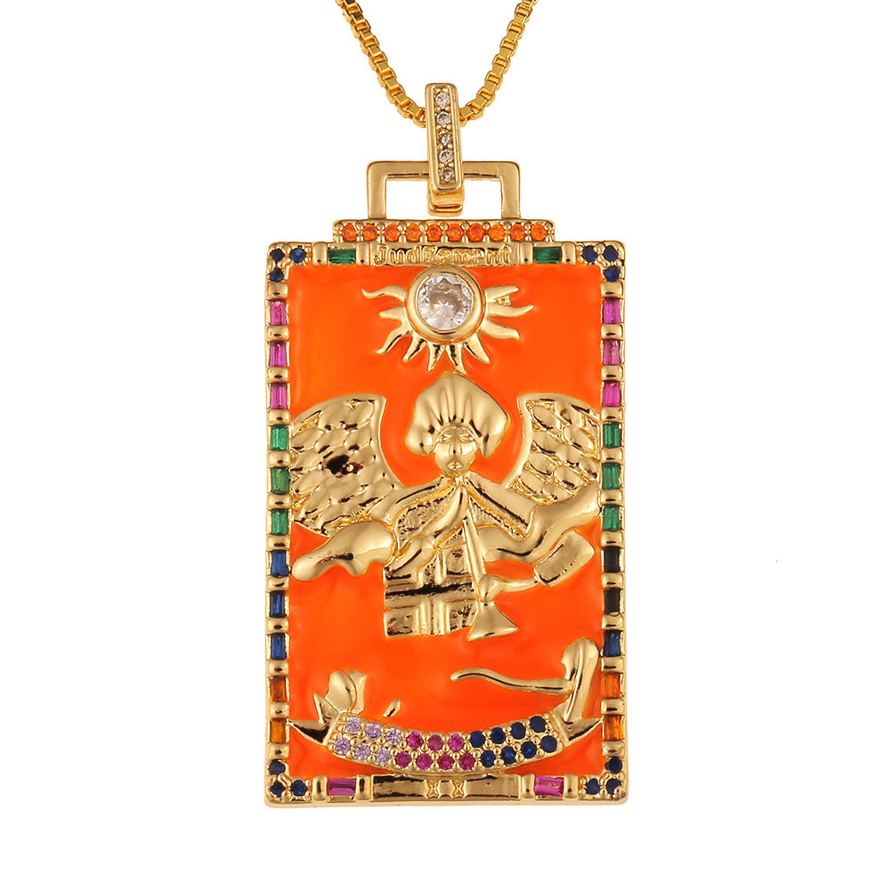 Fashion New Oil Drop Tarot Pendant Copper Zircon Necklace Wholesale Gooddiy