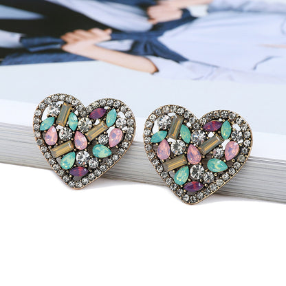 1 Pair Simple Style Heart Shape Glass Plating Women's Ear Studs